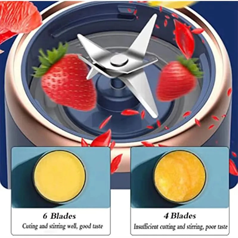 Multifunction 2 Cups Portable Fruit Juicer Blender 6 Blade Juice Mixer Mini Ice Blender USB Charging Wireless Juice Extractor