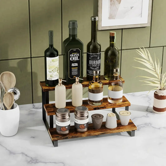 Wooden Display Stand,Tiered Perfume Shelf,Cologne Organizer,Kitchen Spice Rack,Cupcake Display Stand,Display Shelf for Potted Pl