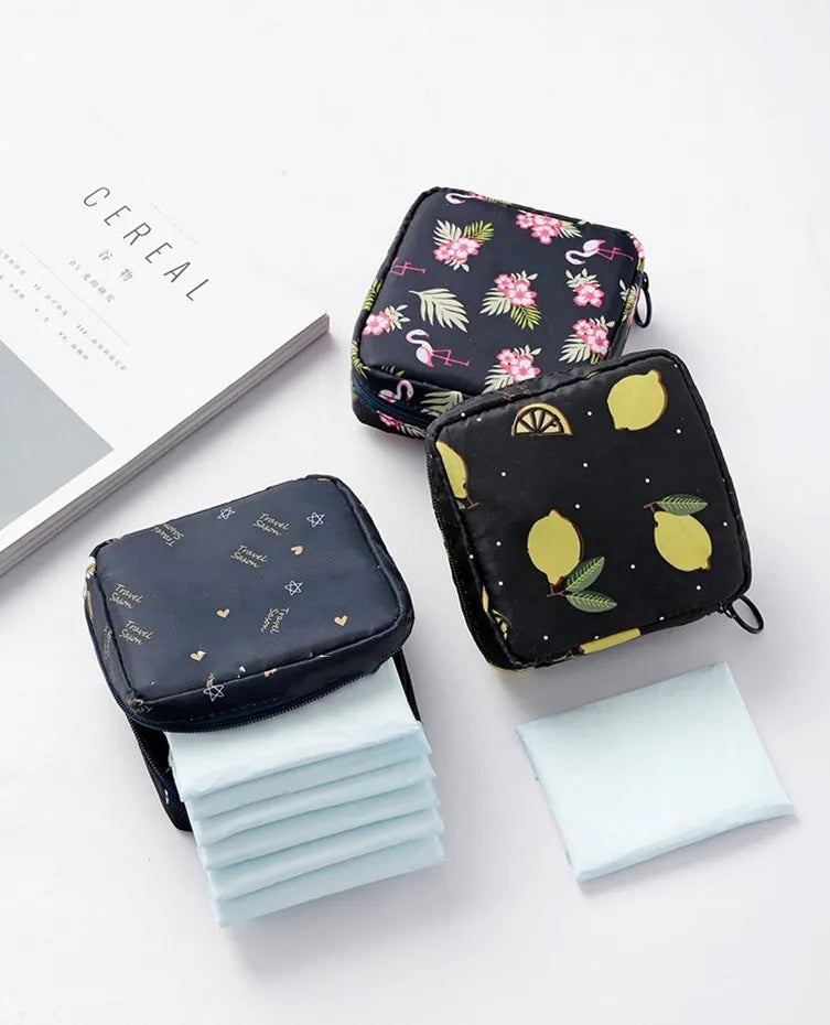 Heart Print Sanitary Napkins Storage Bag Feminine Period Pouch Portable Tampon Organizer Bag Mini Makeup Lipstick Storage Pouch