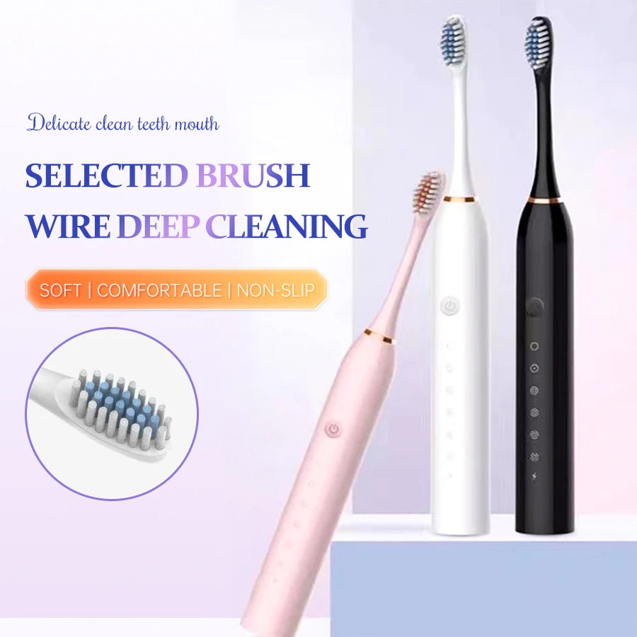 Electric Ultrasonic Toothbrush Six Speed Mode Home Soft Hair USB Charging Waterproof Adult Tooth Cleaner Automatic Couple Set-