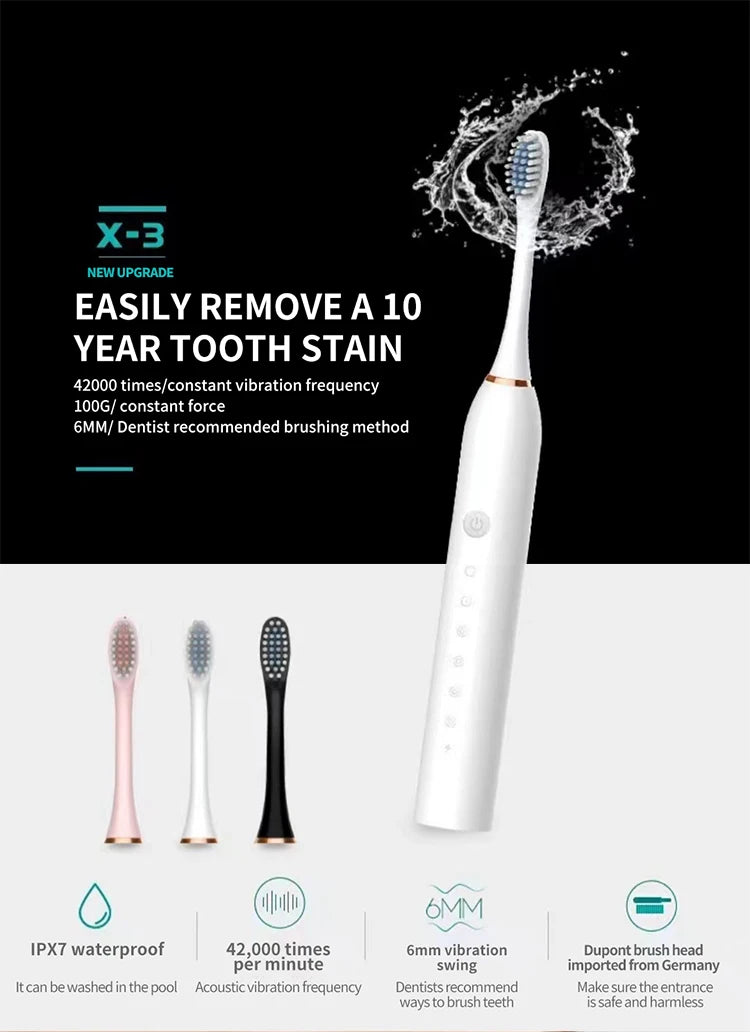 Electric Ultrasonic Toothbrush Six Speed Mode Home Soft Hair USB Charging Waterproof Adult Tooth Cleaner Automatic Couple Set