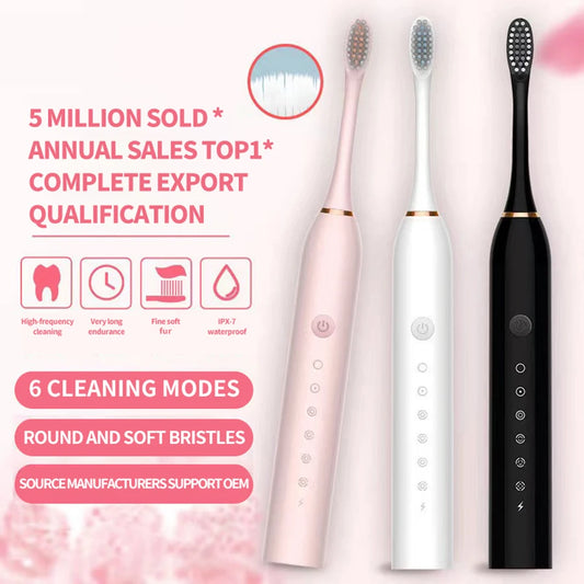 Electric Ultrasonic Toothbrush Six Speed Mode Home Soft Hair USB Charging Waterproof Adult Tooth Cleaner Automatic Couple Set
